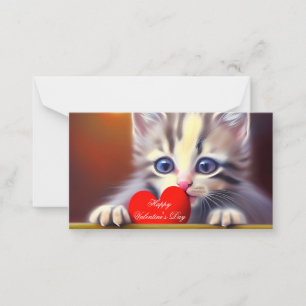 Kitten and heart kids valentine  note card