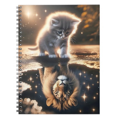 Kitten and Lion Puddle Reflection Notebook