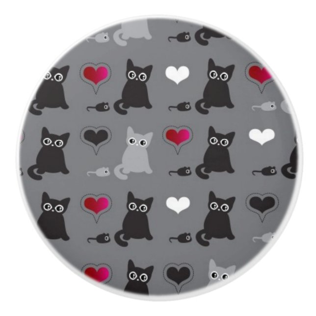 kitten and mice pattern ceramic knob (Front)