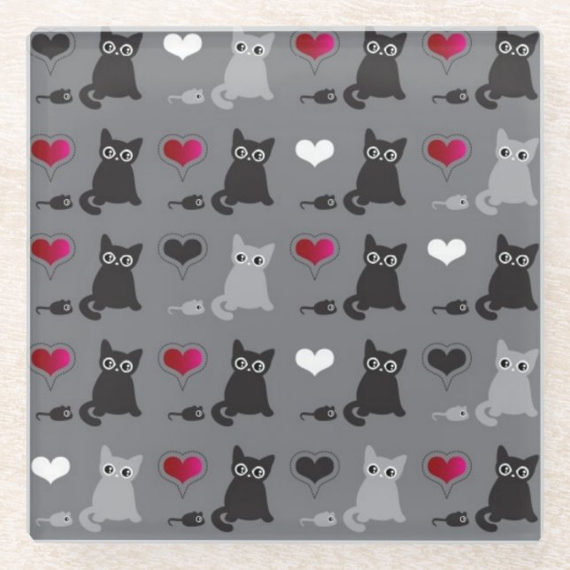 kitten and mice pattern glass coaster (Front)