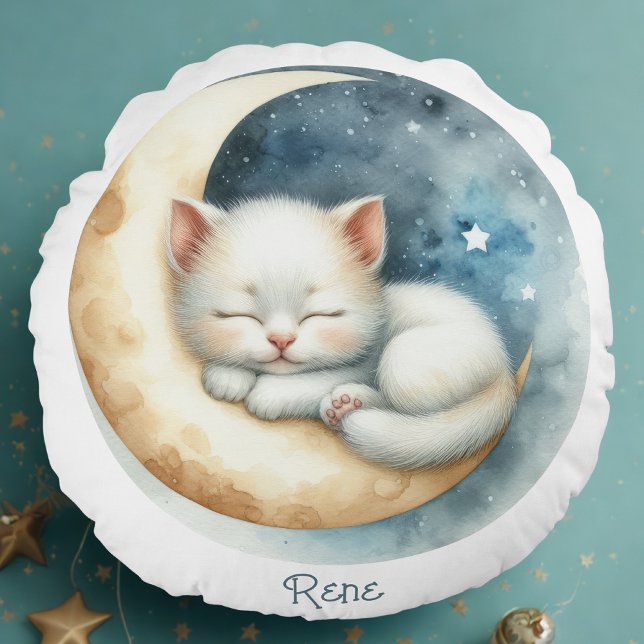 Kitten and Moon  Round Pillow (Creator Uploaded)
