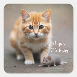 Kitten and Mouse Square Sticker