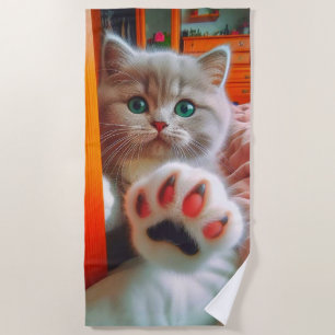 Kitten and Paw Beach Towel