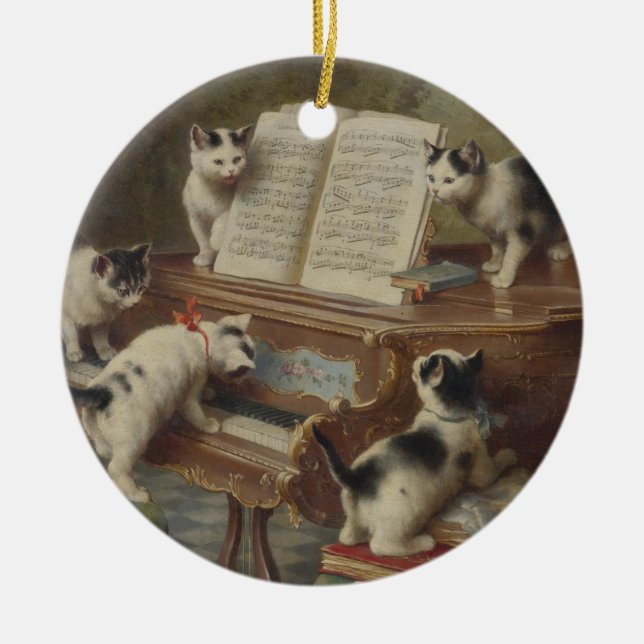 Kitten and piano ceramic ornament (Front)