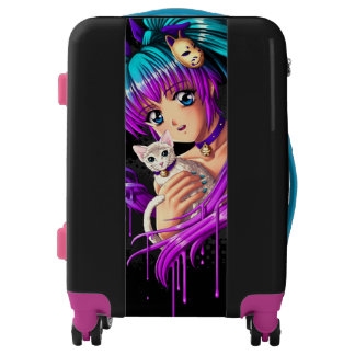 Kitten and Pigtail Manga Girl Luggage