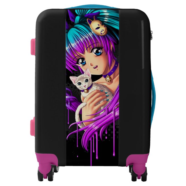 Kitten and Pigtail Manga Girl Luggage (Front)