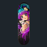 Kitten and Pigtail Manga Girl Skateboard Deck<br><div class="desc">An original manga illustration of cute anime girl with her kitty cat. This manga lady portrait shows her with a white kitten and purple, green and pink hair! This unique design was made specifically for Zazzle, featuring professional digital artwork and can be fully customized to add additional photos and text...</div>