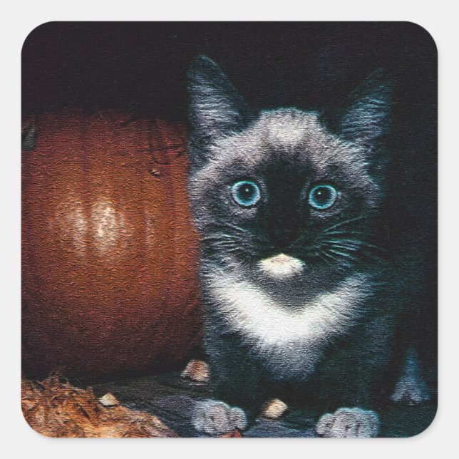 Kitten and Pumpkin for Halloween Square Sticker (Front)