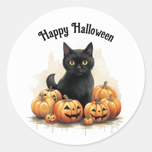 Kitten And Pumpkins Round Sticker