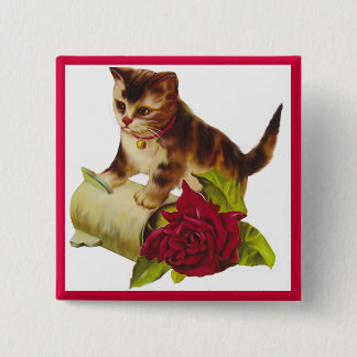 Kitten and Rose Pinback Button