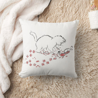 Kitten and Spilt wine illustration Throw Pillow
