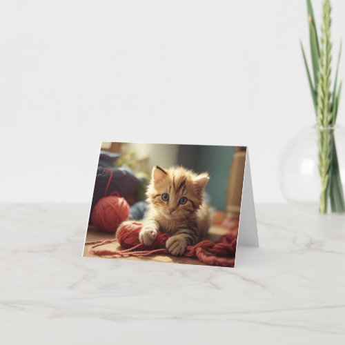 Kitten and Yarn Thank You Card