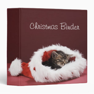 Kitten asleep in Christmas hat 3 Ring Binder