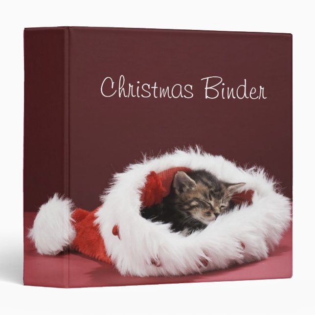 Kitten asleep in Christmas hat 3 Ring Binder (Front/Spine)
