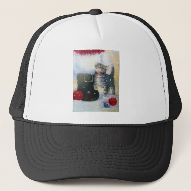 Kitten at Santa's Boot Trucker Hat (Front)