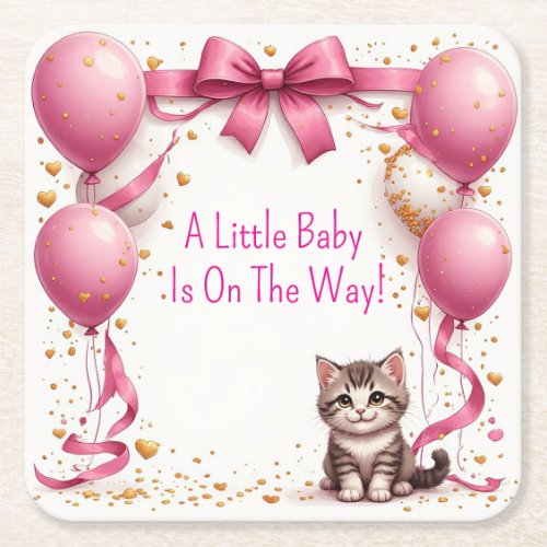 Kitten Baby Shower Wishes Square Paper Coaster