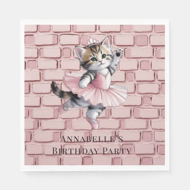 Kitten Ballerina Girl Birthday Party Napkins (Front)