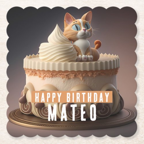 Kitten Birthday Cake _  Paper Coaster