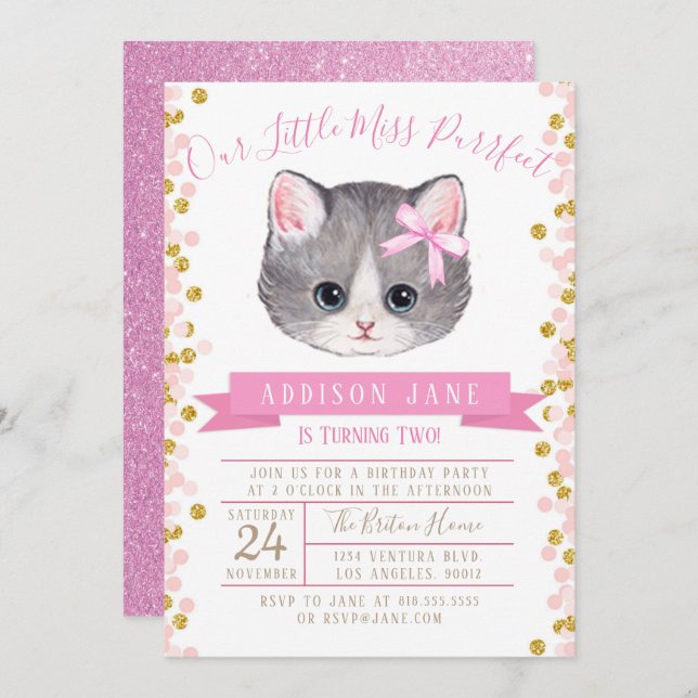 Kitten Birthday Invitation (Front/Back)