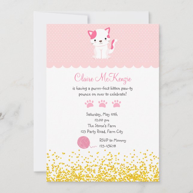 Kitten Birthday Invitation (Cute Kitty Cat) (Front)