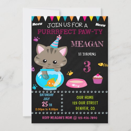 Kitten birthday invitation Kitty invitation