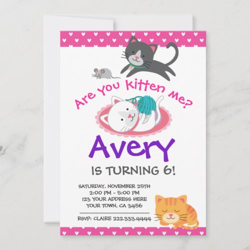 Kitten Birthday Invitation Pet adoption party Invitation