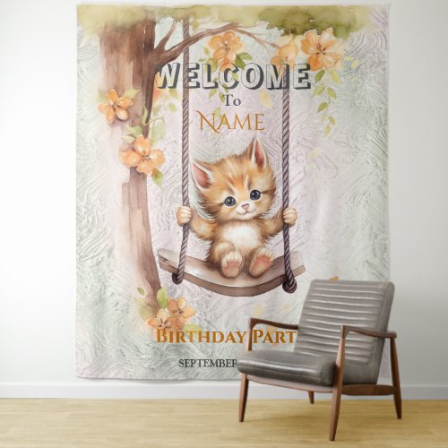 Kitten Birthday Party Backdrop