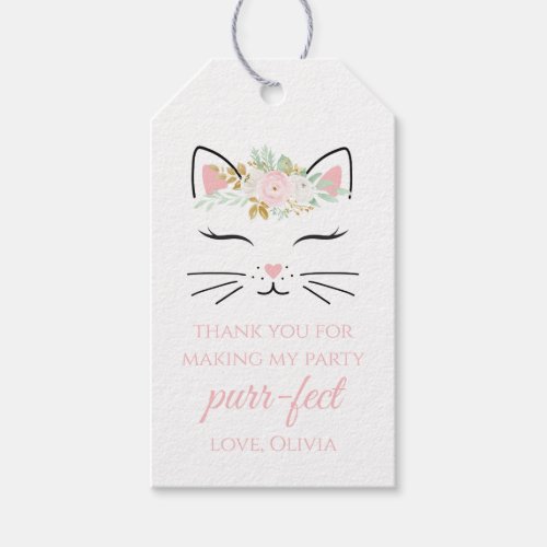 Kitten Birthday Party favor tags floral kitty face