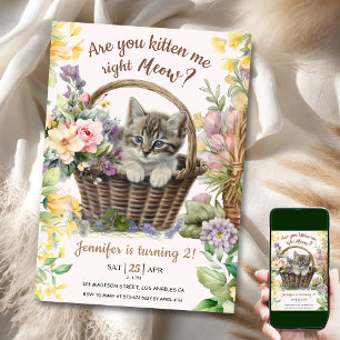 Kitten Birthday Party Girls Cat Meow Party Invitation
