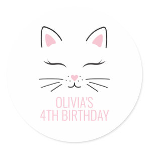 Kitten birthday party stickers kitty face