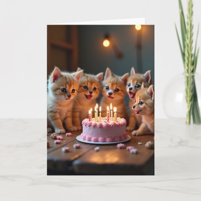 Kitten Birthday Pink Cake Card (Front)