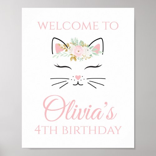 Kitten Birthday Welcome Sign Floral kitty face