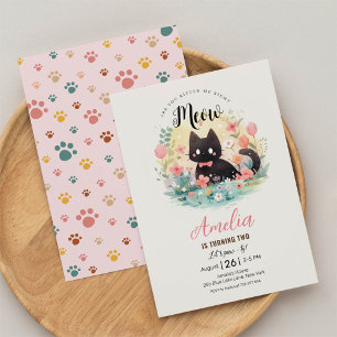 Kitten Black Kitty Cat Birthday Invitation