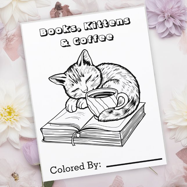 Kitten, Books and Coffee  | Color Me Page (Creator Uploaded)