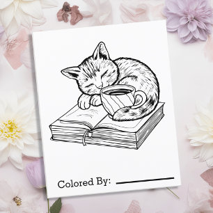 Kitten, Books and Coffee Color Me Page