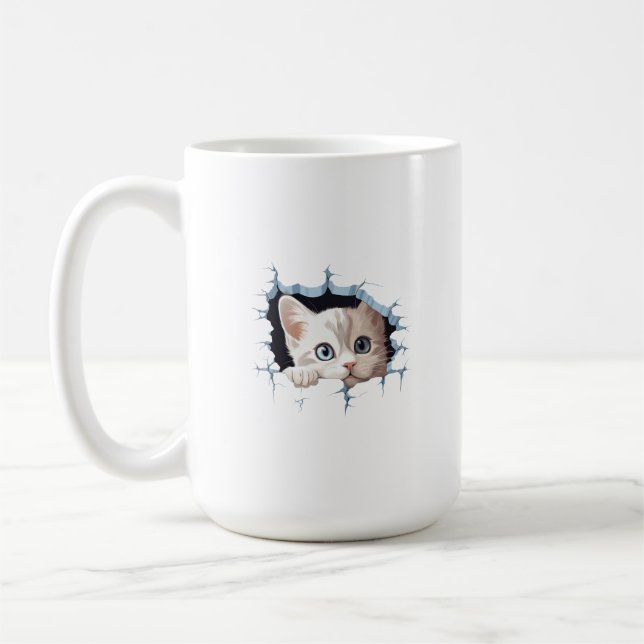 Kitten Breaking Through Coffee Mug Cup (Left)