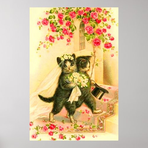 kitten bride and groom poster