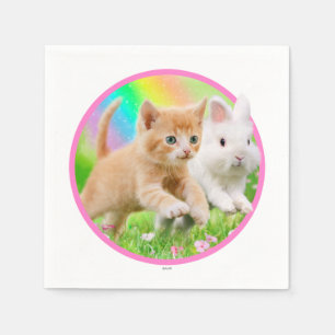 Kitten & Bunny with Rainbow Paper Napkins