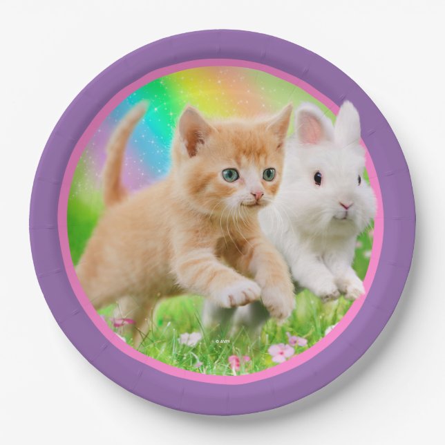 Kitten & Bunny with Rainbow Paper Plates (Front)