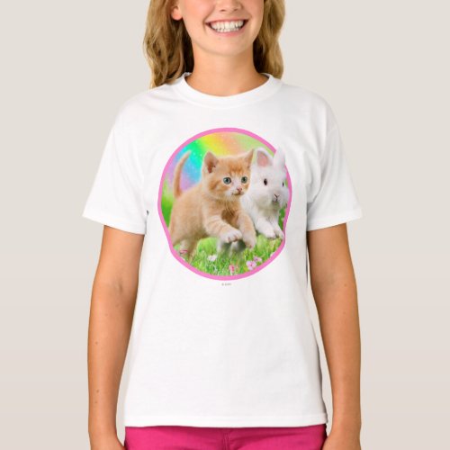 Kitten  Bunny with Rainbow T_Shirt