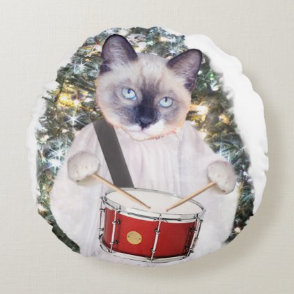 Kitten Carol Holiday Round Pillow