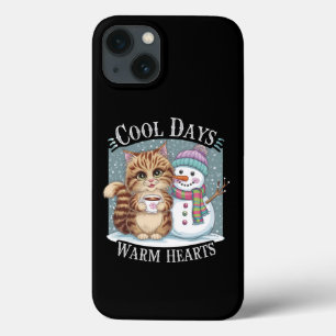 Kitten Cat and Snowman Friends Share Coffee Winter iPhone 13 Case
