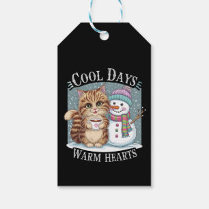 Kitten Cat and Snowman Friends Share Coffee Winter Gift Tags