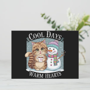 Kitten Cat and Snowman Friends Share Coffee Winter Holiday Card
