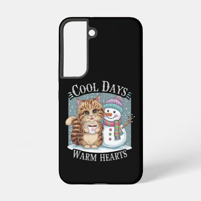 Kitten Cat and Snowman Friends Share Coffee Winter Samsung Galaxy Case (Back)