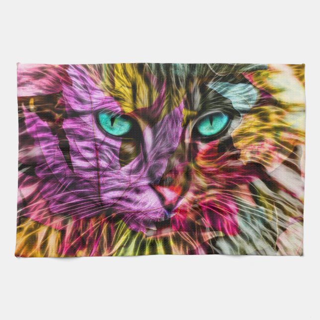 Kitten Cat Artsy Design Kitchen Towel (Horizontal)