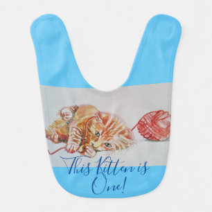 Kitten Cat Cute First Birthday pastel Watercolor Baby Bib