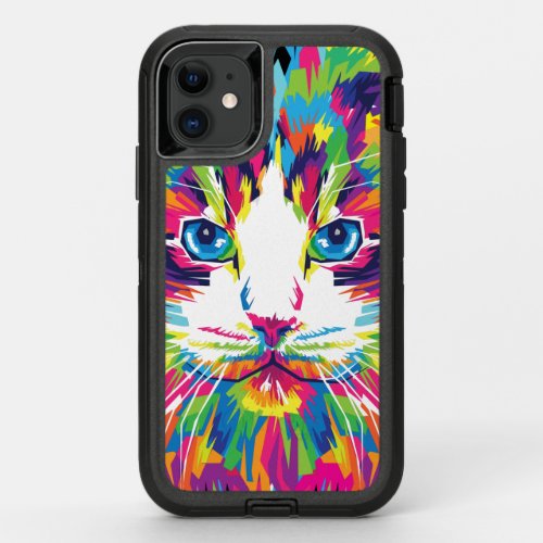 Kitten Cat Face Prismatic Design OtterBox Defender iPhone 11 Case