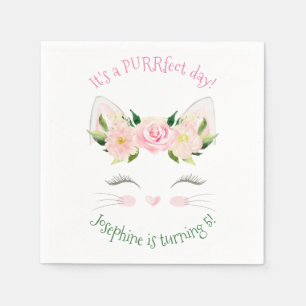 Kitten Cat Flowers Birthday Napkins