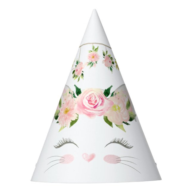 Kitten Cat Flowers Birthday Party Hat (Front)